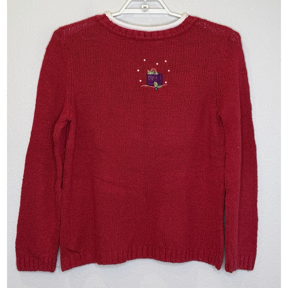 Christopher and Banks Christmas Sweater Size Medium Red Embellished Snowman - Picture 4 of 6
